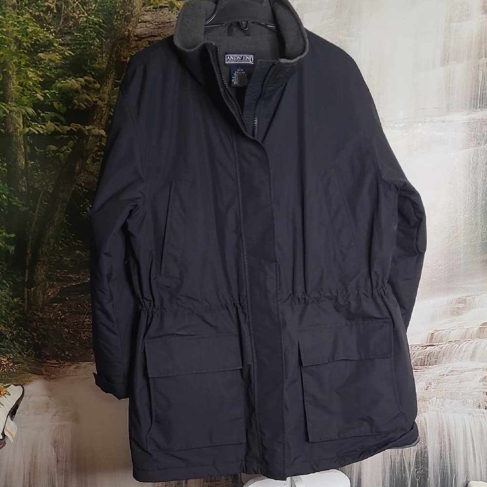 Lands' End Womens Large Black Winter Long Coat